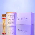 Ivory matte jar unscented soy candle with wooden lid, match jar, and branded Rocky Scent box.